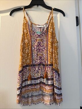 Bohemian Tassel Spaghetti-Strap Camisole in Mustard & Purple